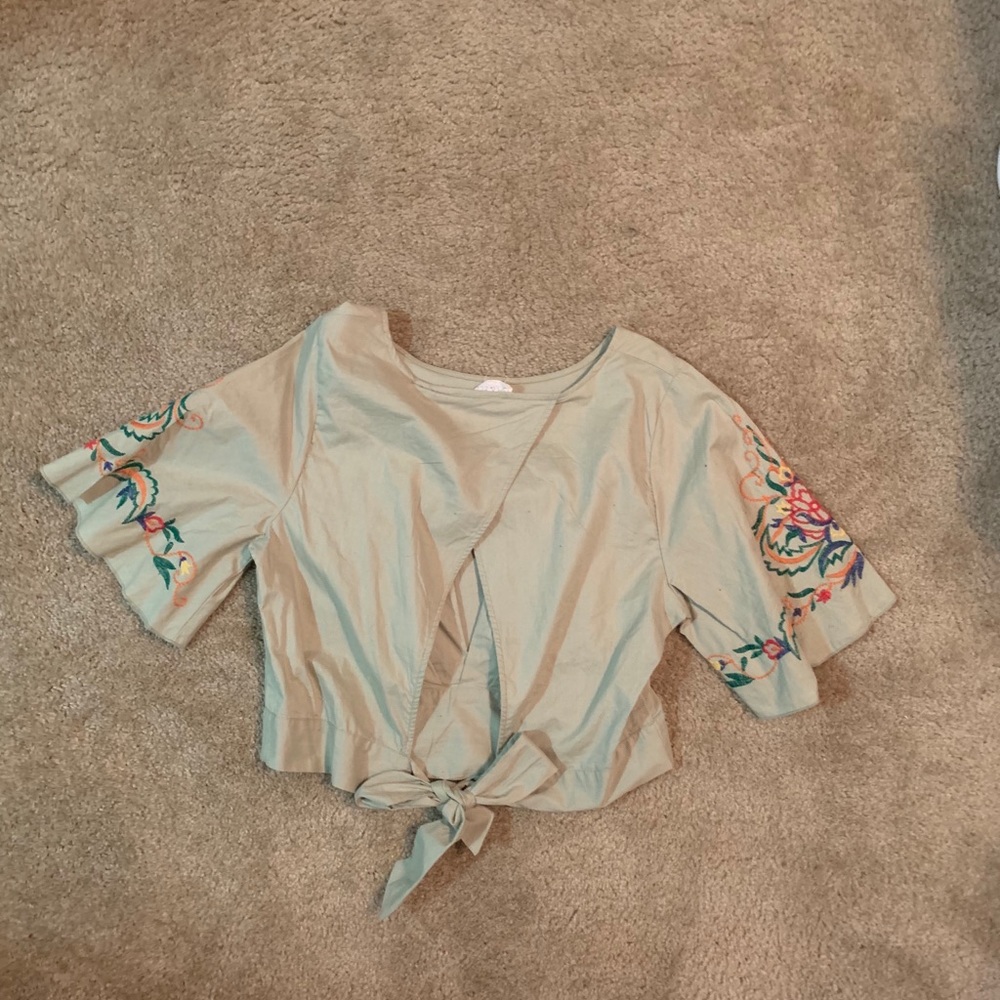 Cropped embroidered sleeve top